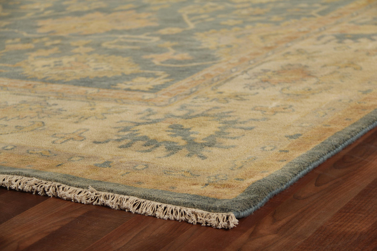 Exquisite Rugs Antique Weave Oushak hand-knotted New Zealand Wool 9934 Cobalt/Ivory 10' x 8' Area Rug