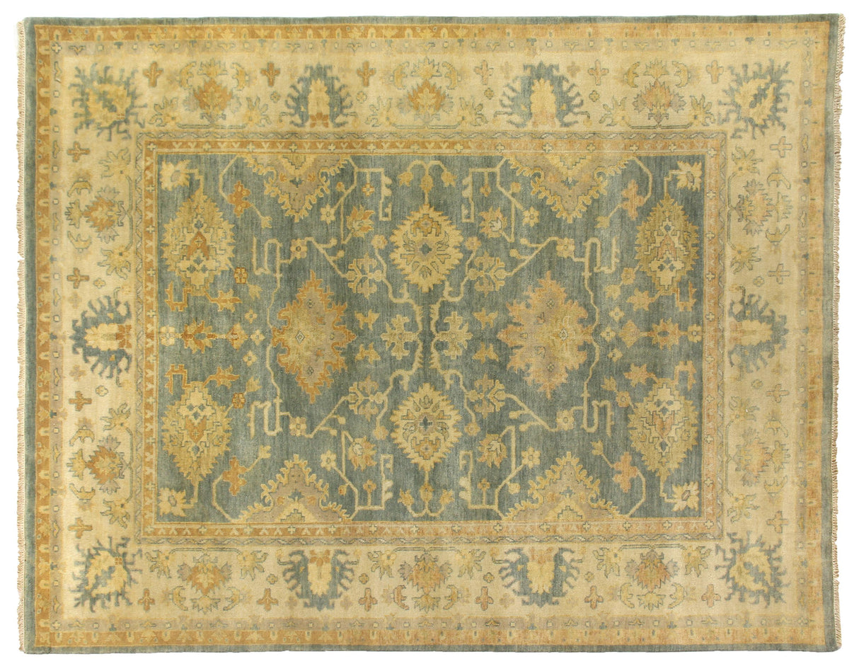 Exquisite Rugs Antique Weave Oushak hand-knotted New Zealand Wool 9934 Cobalt/Ivory 10' x 8' Area Rug