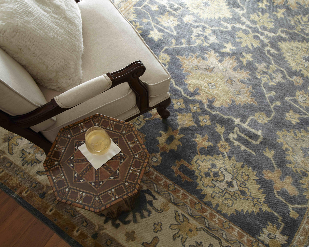 Exquisite Rugs Antique Weave Oushak hand-knotted New Zealand Wool 9934 Cobalt/Ivory 10' x 8' Area Rug