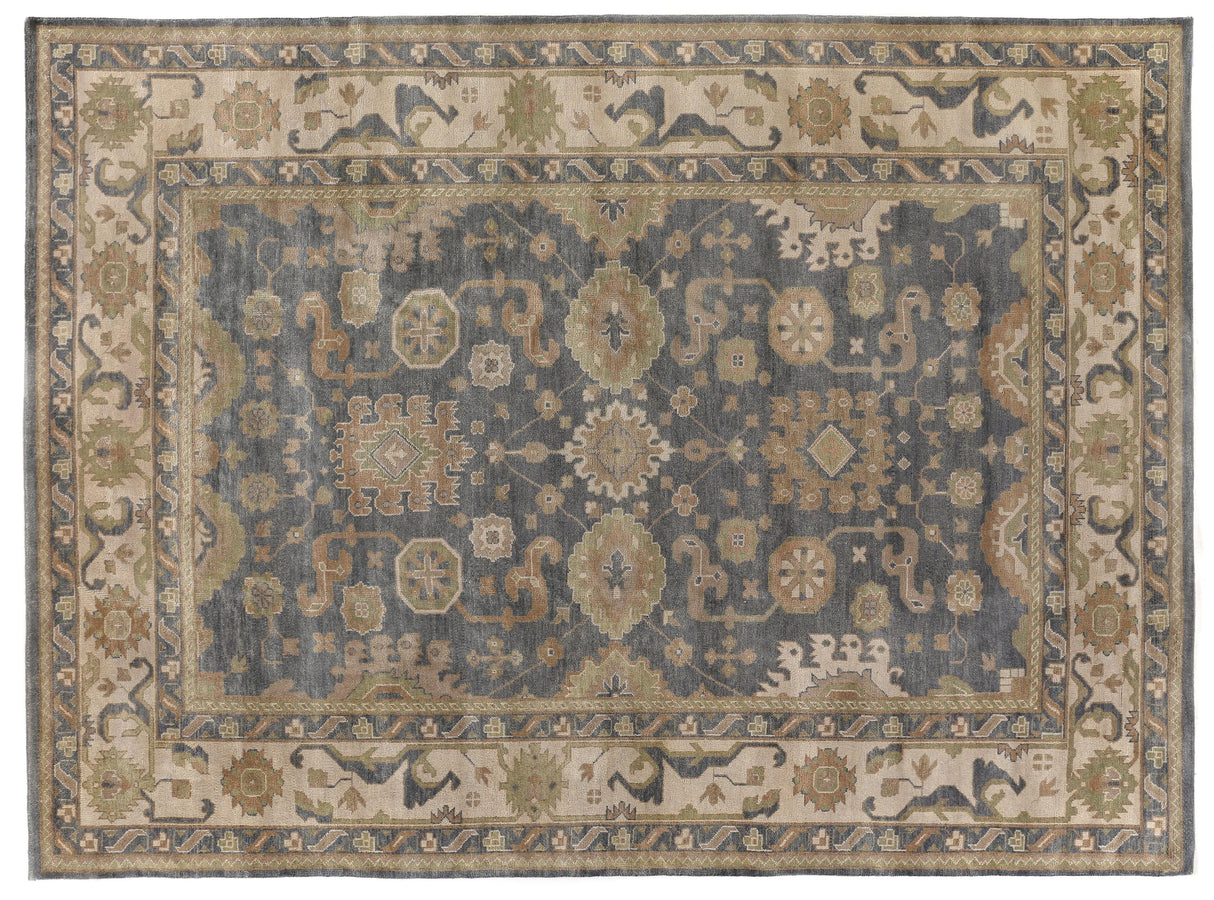 Exquisite Rugs Antique Weave Oushak hand-knotted New Zealand Wool 9936 Ivory/Cobalt 14' x 10' Area Rug