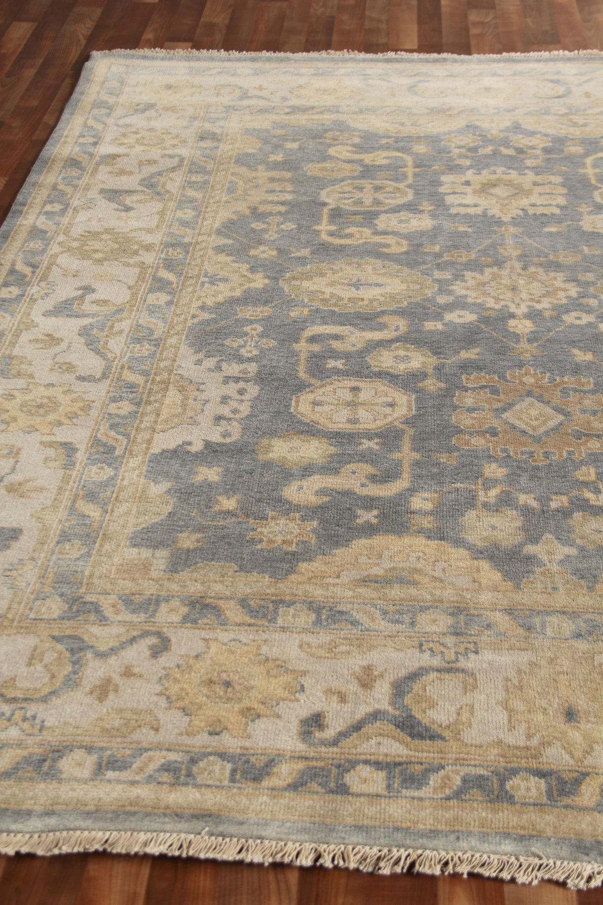 Exquisite Rugs Antique Weave Oushak hand-knotted New Zealand Wool 9936 Ivory/Cobalt 14' x 10' Area Rug