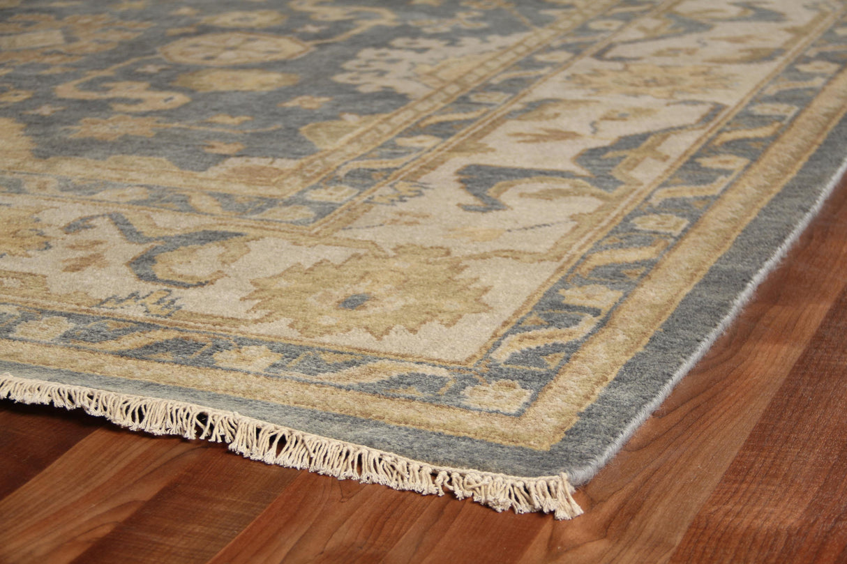 Exquisite Rugs Antique Weave Oushak hand-knotted New Zealand Wool 9936 Ivory/Cobalt 14' x 10' Area Rug