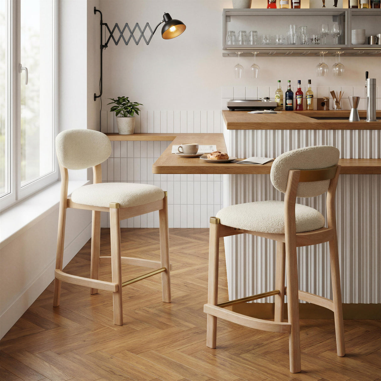 ZUO Rilou Counter Stool (Set of 2) White & Natural
