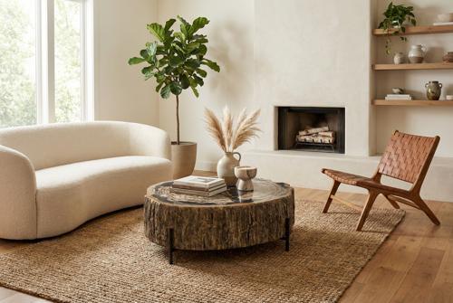 Phillips Collection Chaka Petrified , Mixed With Black Legs Coffee Table