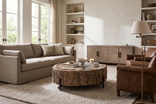 Phillips Collection Chaka Petrified , Mixed With Black Legs Coffee Table