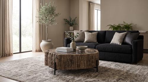 Phillips Collection Chaka Petrified , Mixed With Black Legs Coffee Table