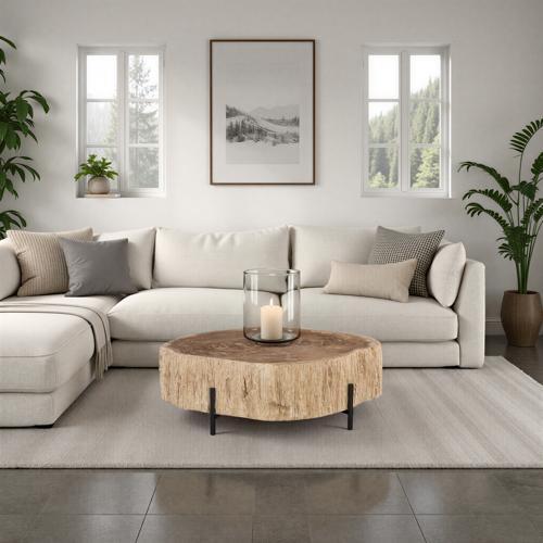 Phillips Collection Chaka Petrified , Cream With Black Legs Coffee Table