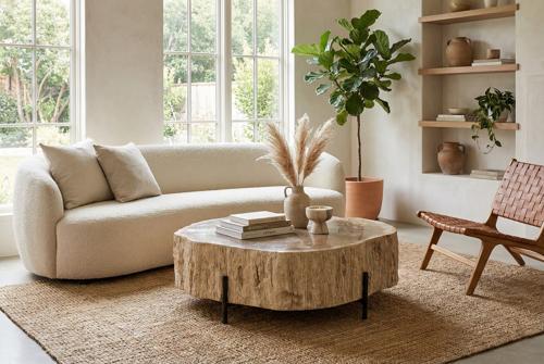 Phillips Collection Chaka Petrified , Cream With Black Legs Coffee Table