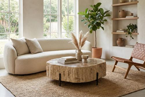 Phillips Collection Chaka Petrified , Cream With Black Legs Coffee Table