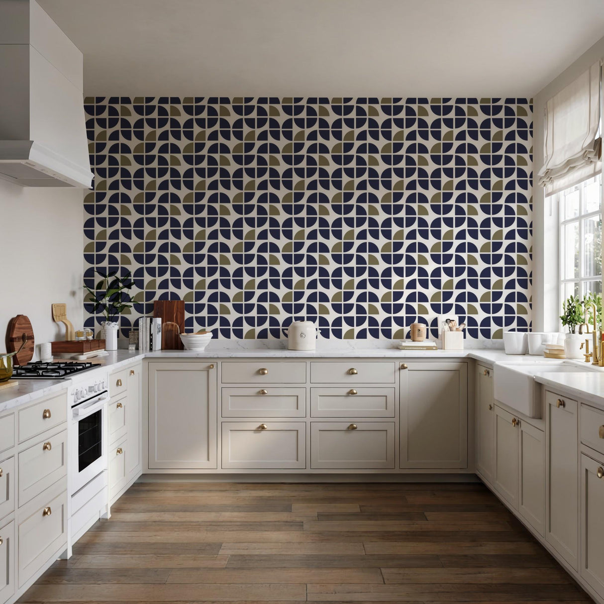 Veer Decor Mod Geo Crescents Navy Peel and Stick Wallpaper