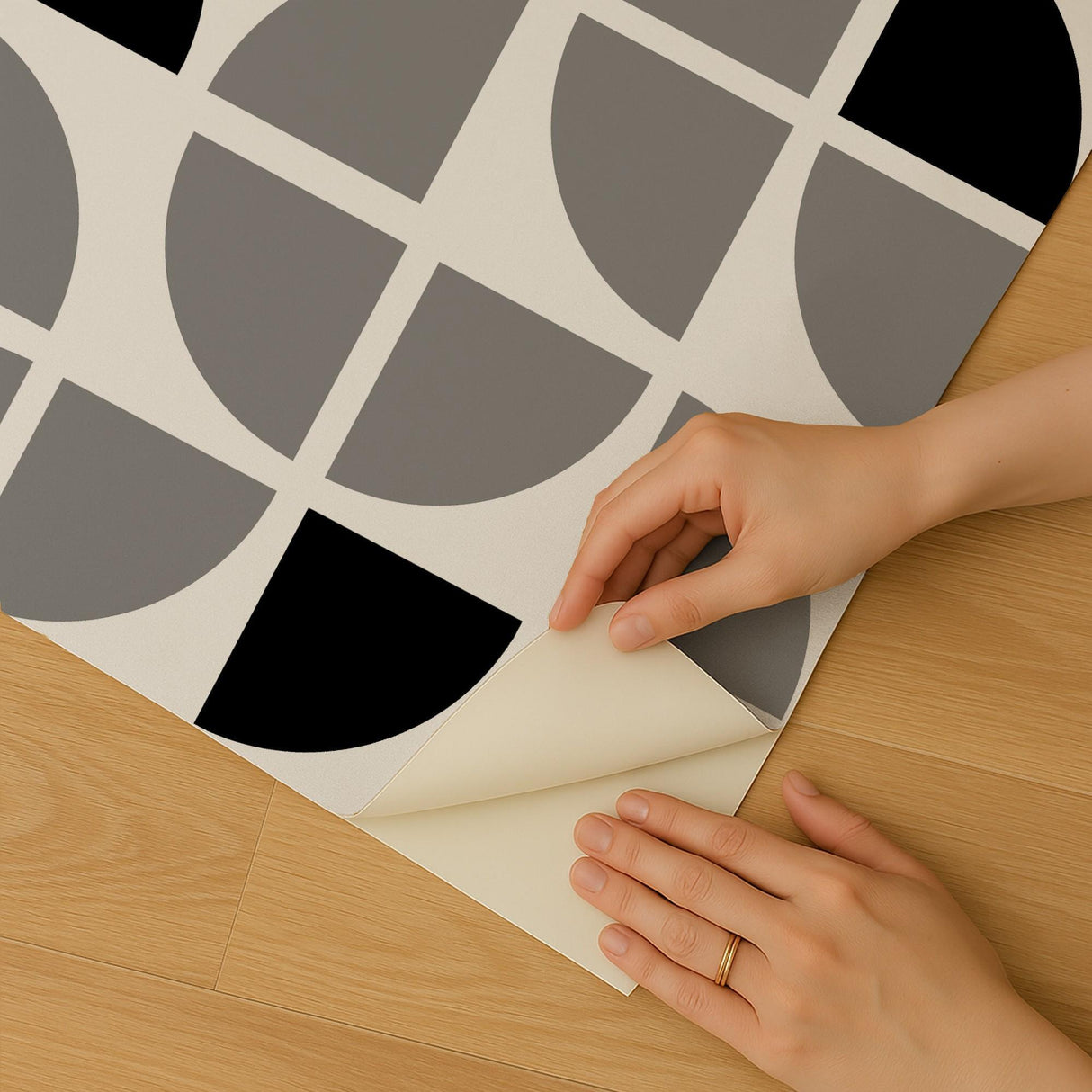 Veer Decor Mod Geo Crescents Grey Peel and Stick Wallpaper