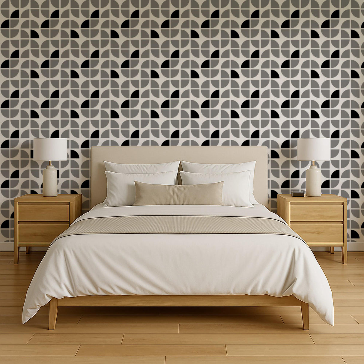 Veer Decor Mod Geo Crescents Grey Peel and Stick Wallpaper