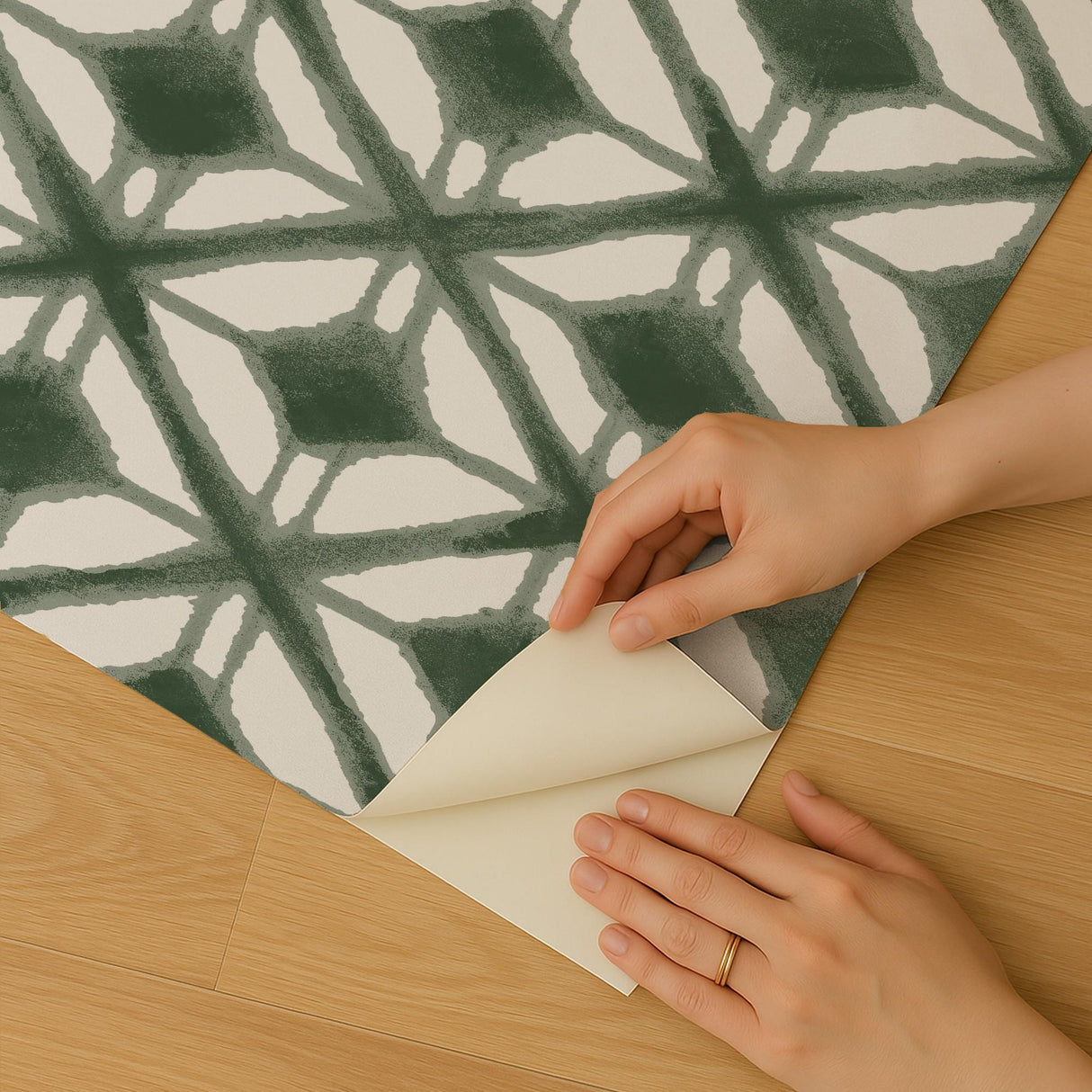 Veer Decor Shibori Geometric Green Peel and Stick Wallpaper