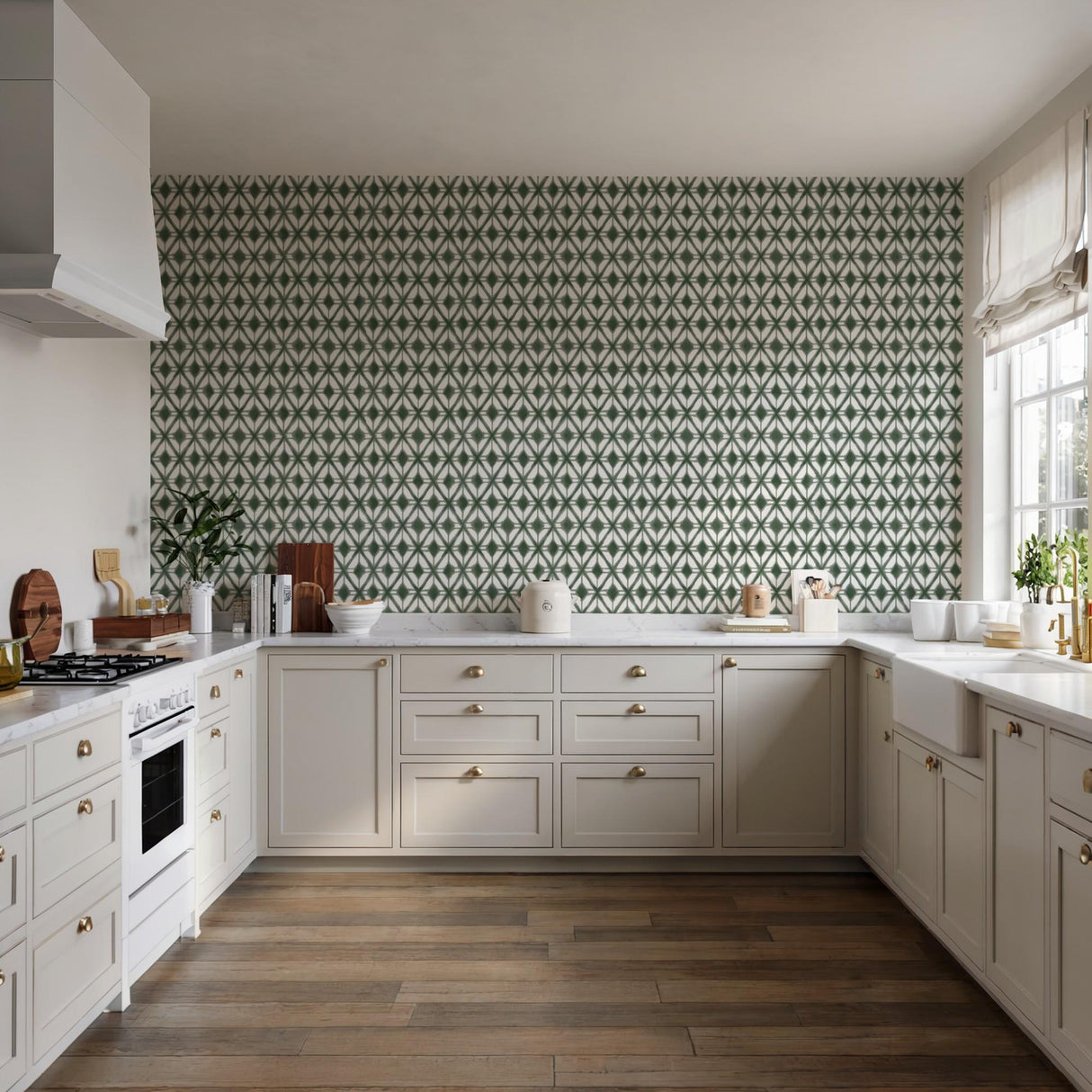 Veer Decor Shibori Geometric Green Peel and Stick Wallpaper