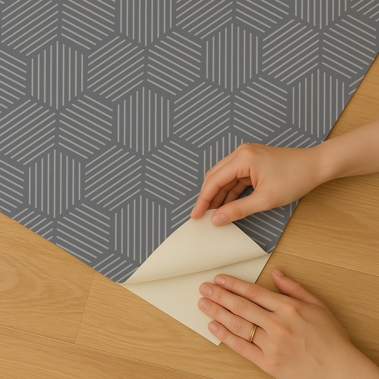 Veer Decor Striped Hexagonal Mosaic Blue Peel and Stick Wallpaper
