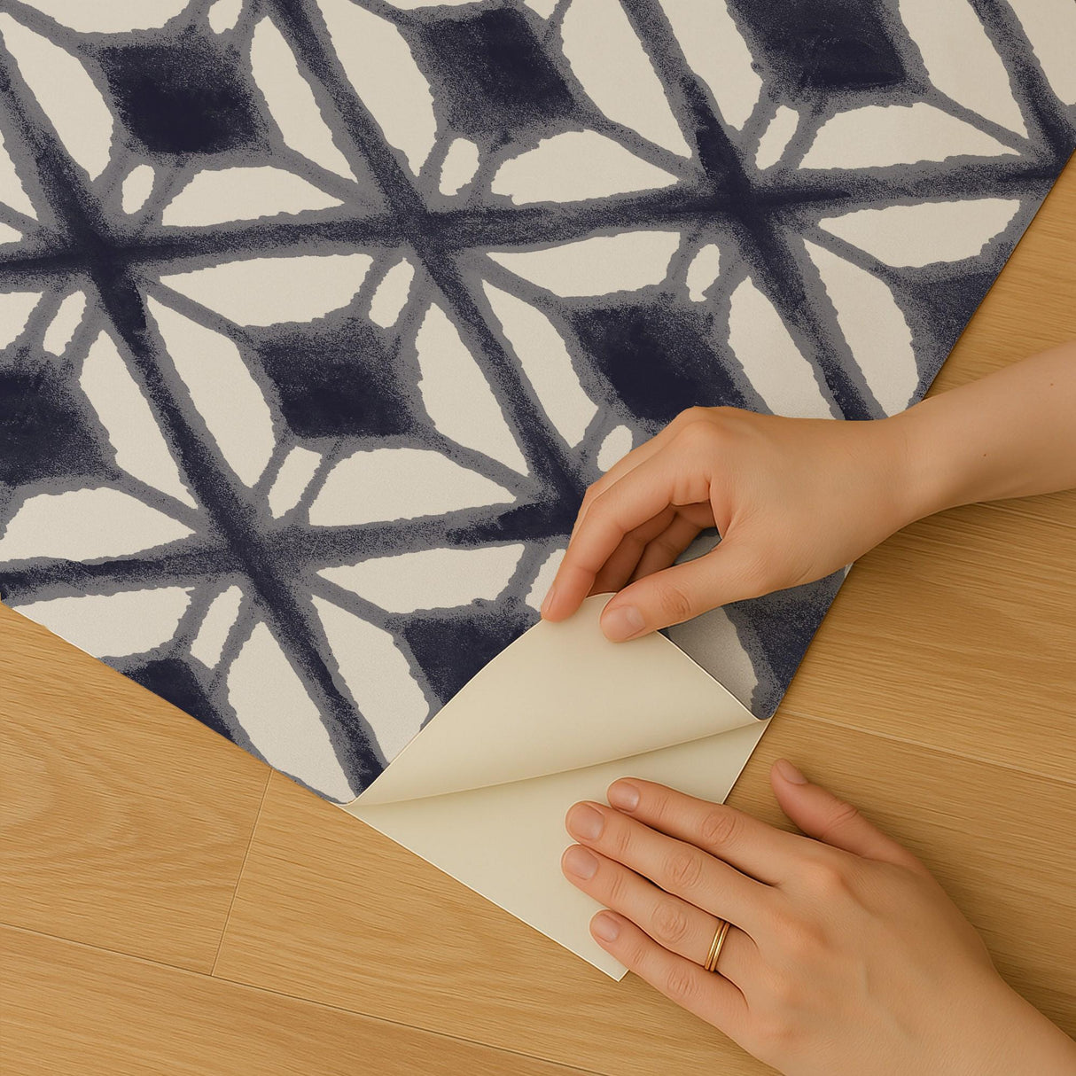 Veer Decor Shibori Geometric Navy Peel and Stick Wallpaper