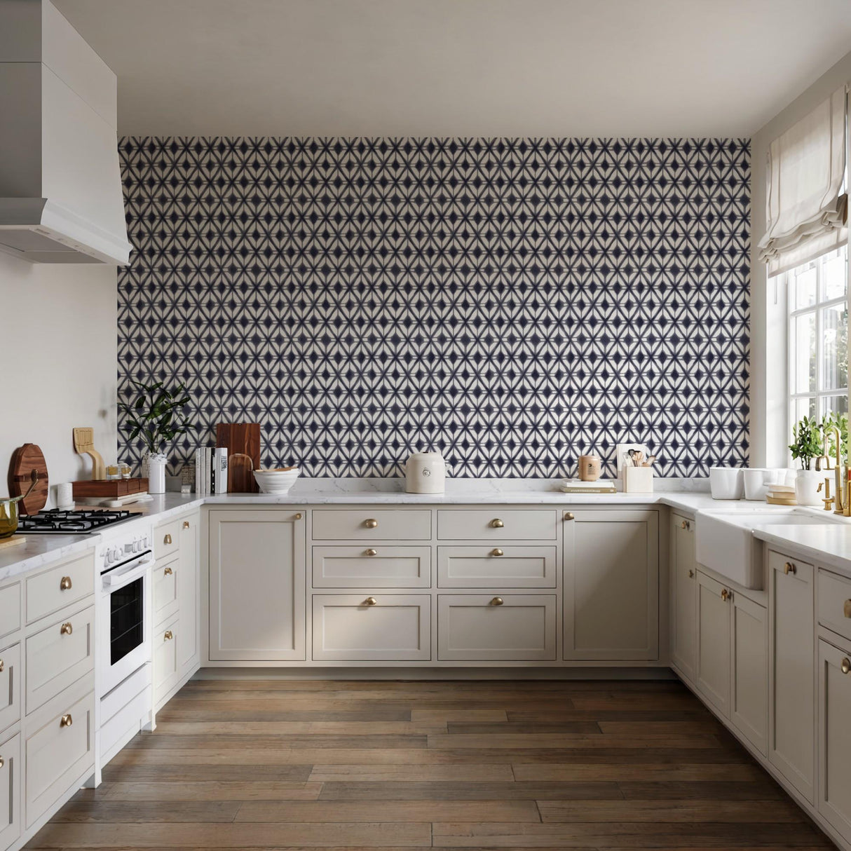 Veer Decor Shibori Geometric Navy Peel and Stick Wallpaper