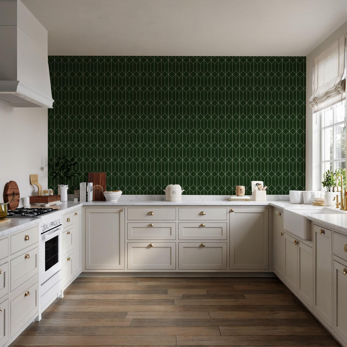 Veer Decor Diamond Trellis Green Peel and Stick Wallpaper