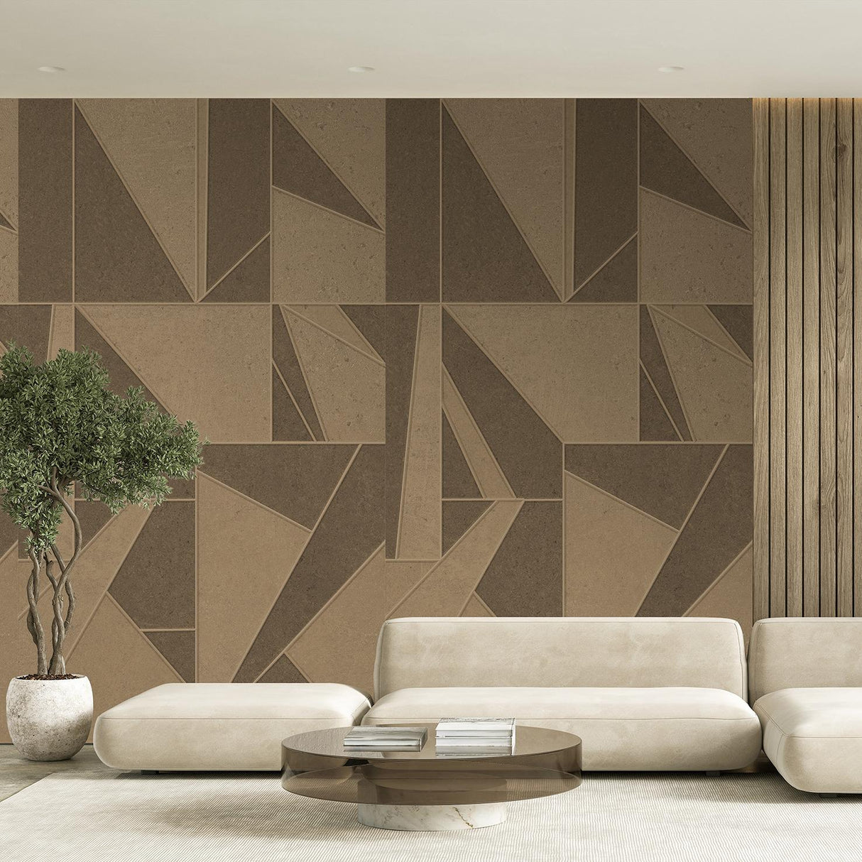 Veer Decor Sculpted Geo Grid Brown Wall Mural