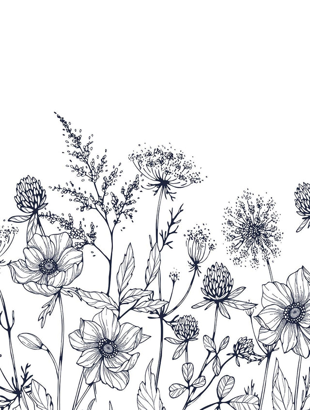 Veer Decor Meadow Bloom Sketch Black Wall Mural