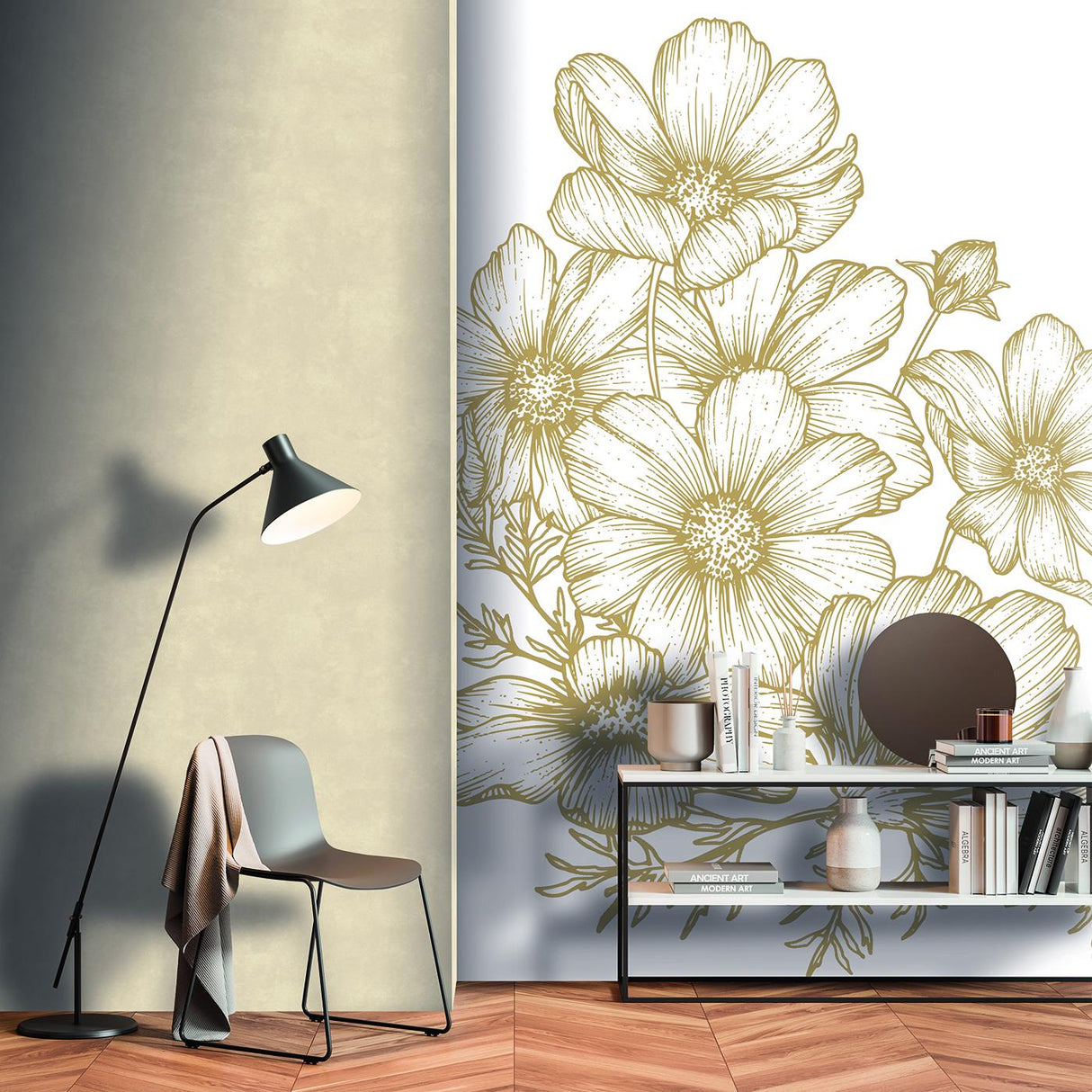 Veer Decor Poppies Linework Gold Wall Mural
