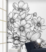 Veer Decor Poppies Linework White Wall Mural