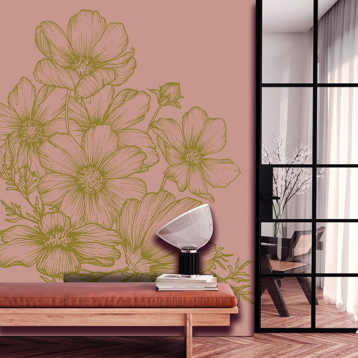 Veer Decor Poppies Linework Pink Wall Mural