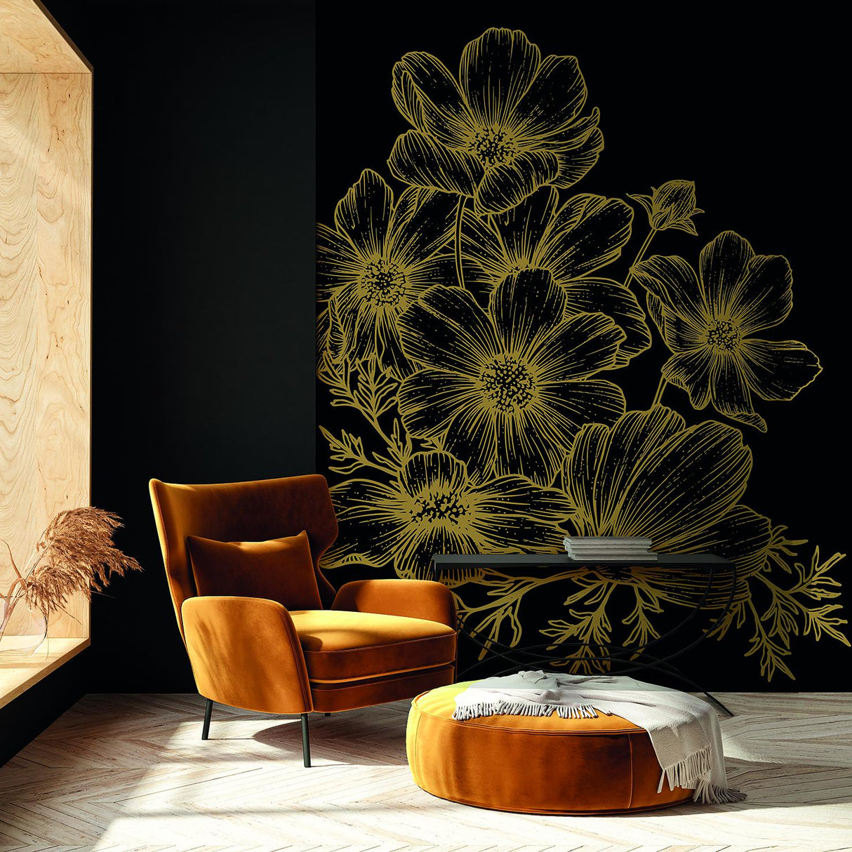 Veer Decor Poppies Linework Black Wall Mural