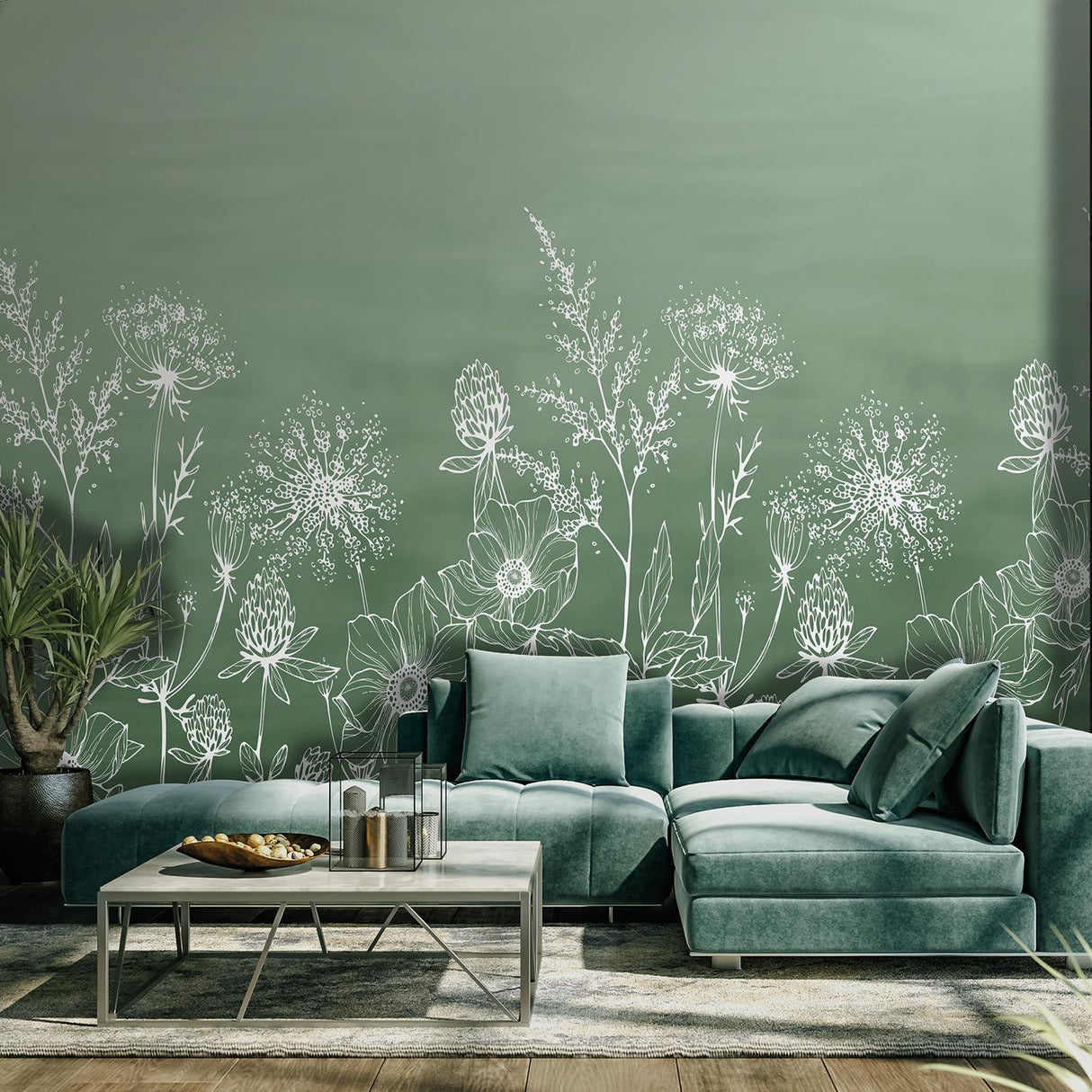 Veer Decor Wild Flora Sketch Green Wall Mural