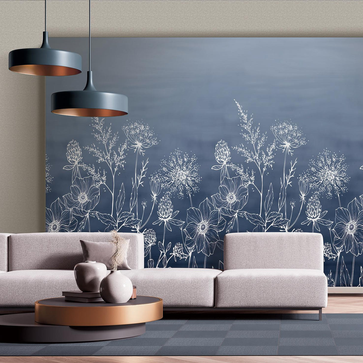 Veer Decor Wild Flora Sketch Navy Wall Mural