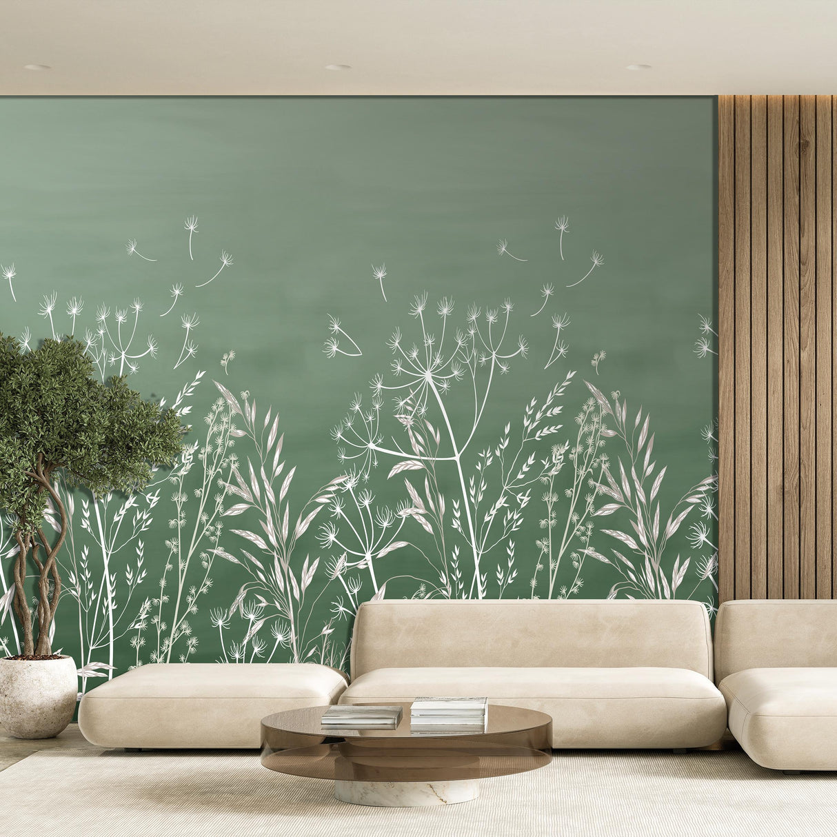 Veer Decor Dandelion Drift Green Wall Mural
