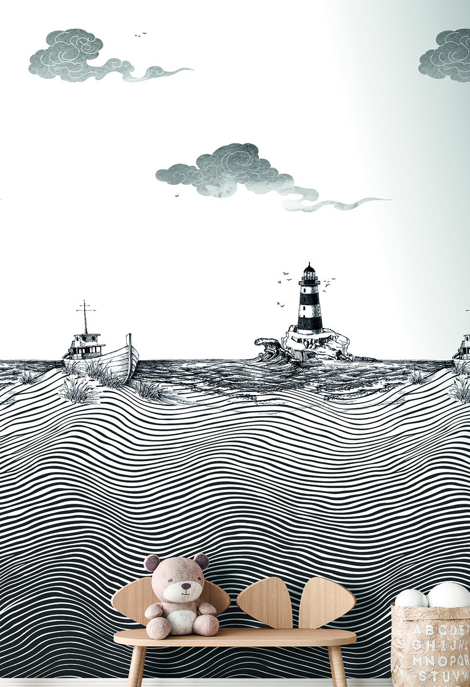 Veer Decor Tides and Beacon Black Wall Mural