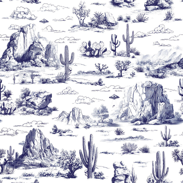 Veer Decor Area 51 Novelty Toile Navy Blue Peel and Stick Wallpaper