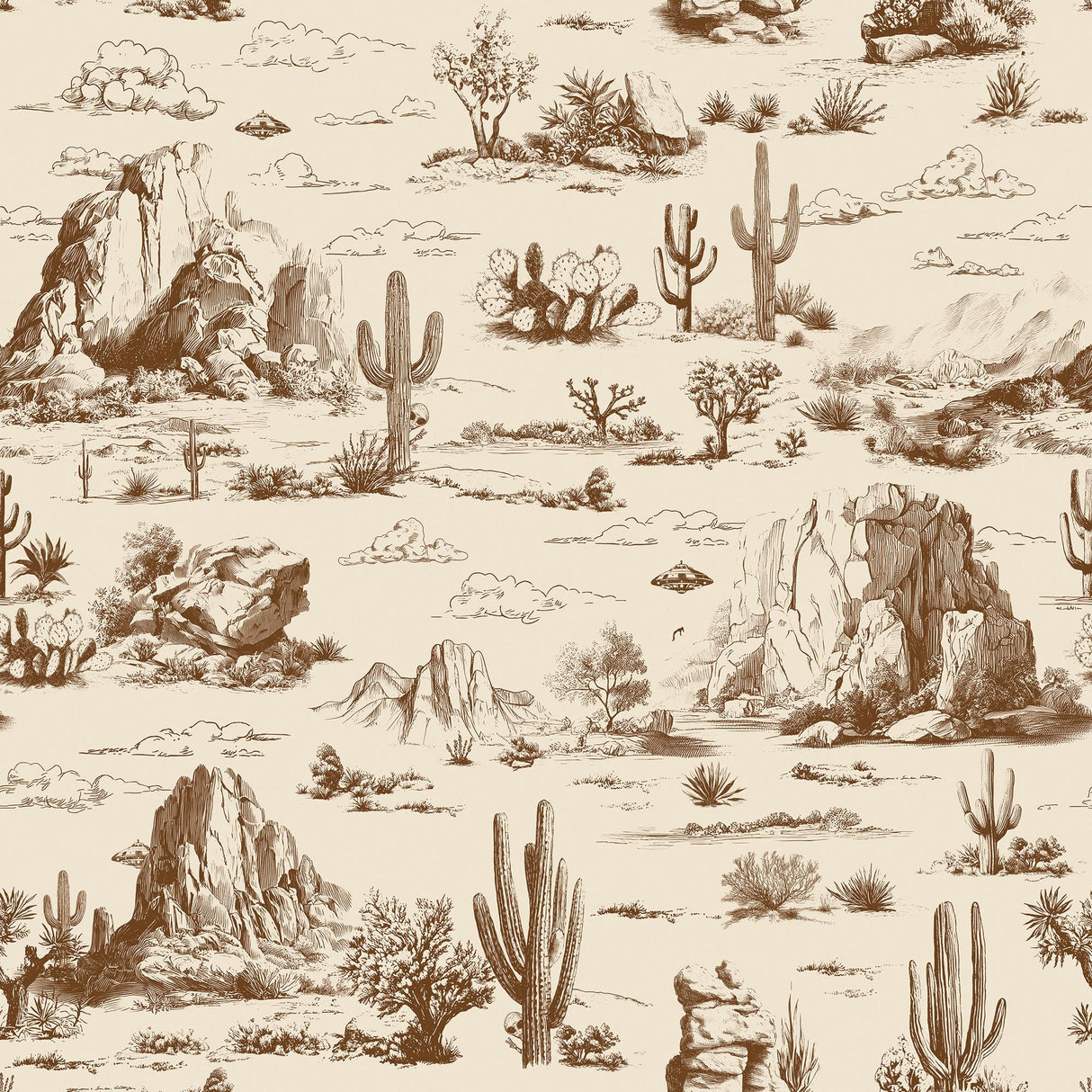 Veer Decor Area 51 Novelty Toile Brown Peel and Stick Wallpaper