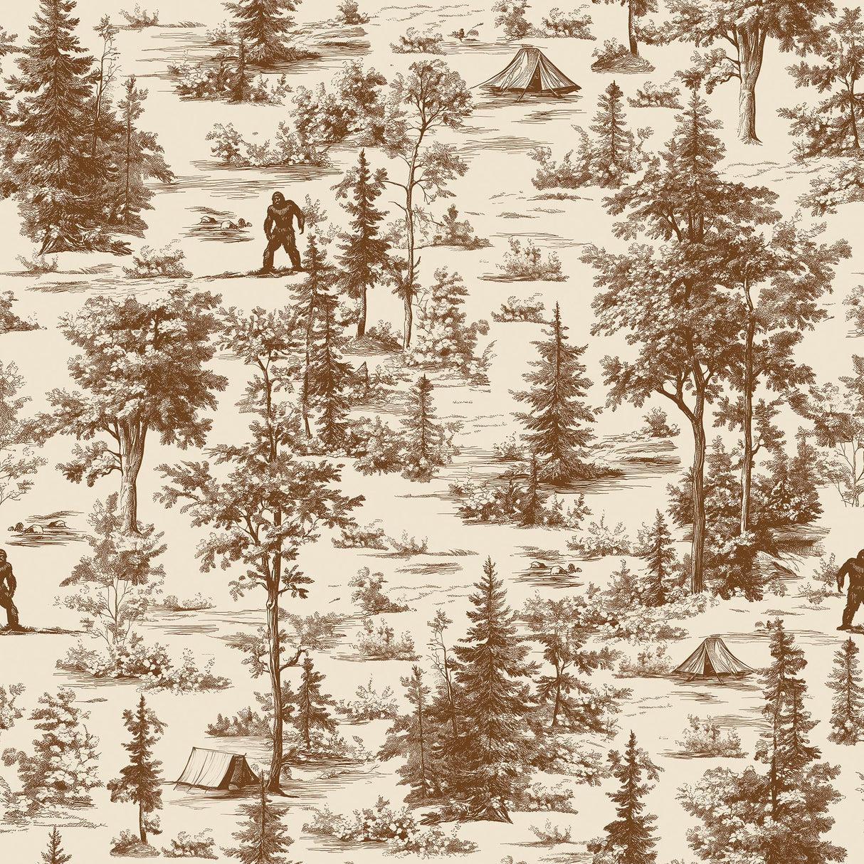 Veer Decor Bigfoot Novelty Toile Brown Peel and Stick Wallpaper