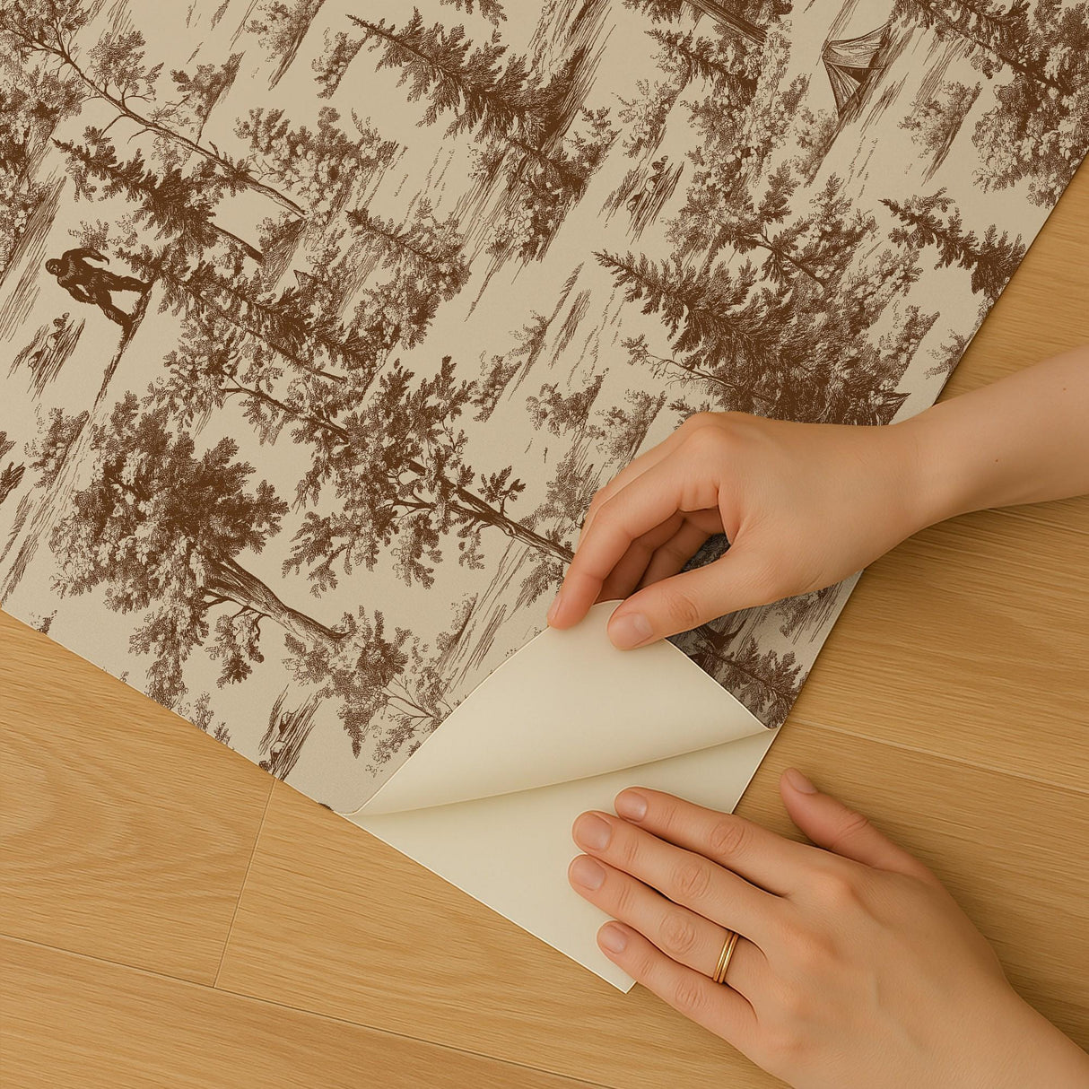 Veer Decor Bigfoot Novelty Toile Brown Peel and Stick Wallpaper