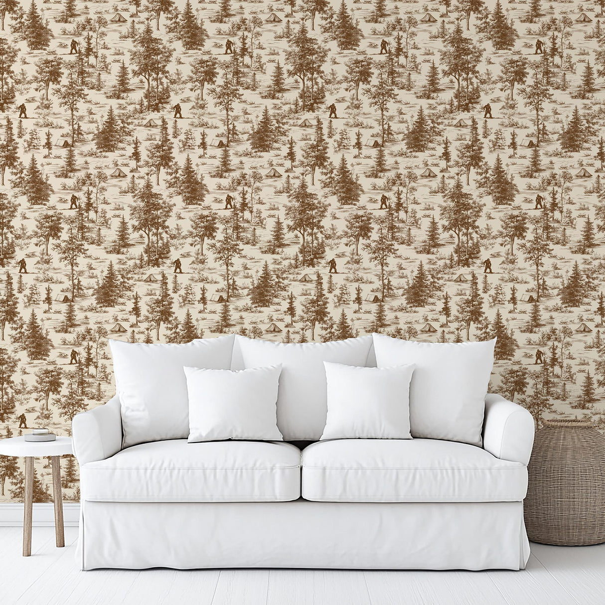 Veer Decor Bigfoot Novelty Toile Brown Peel and Stick Wallpaper