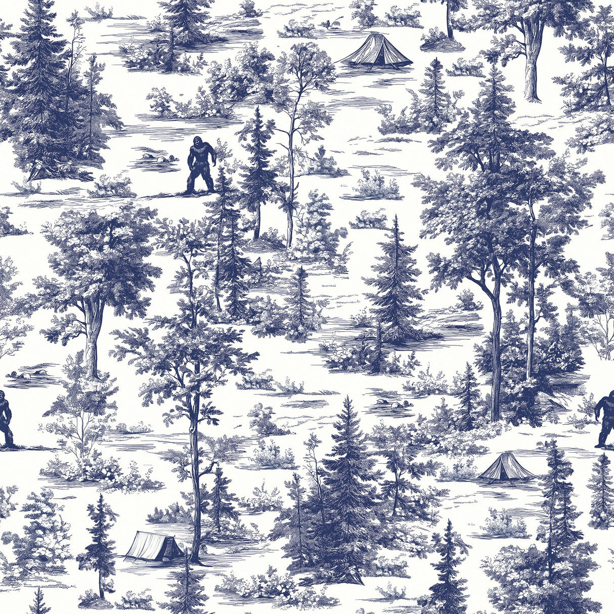 Veer Decor Bigfoot Novelty Toile Navy Blue Peel and Stick Wallpaper