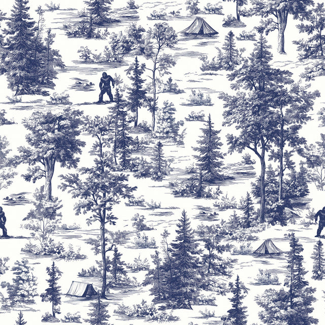 Veer Decor Bigfoot Novelty Toile Navy Blue Peel and Stick Wallpaper