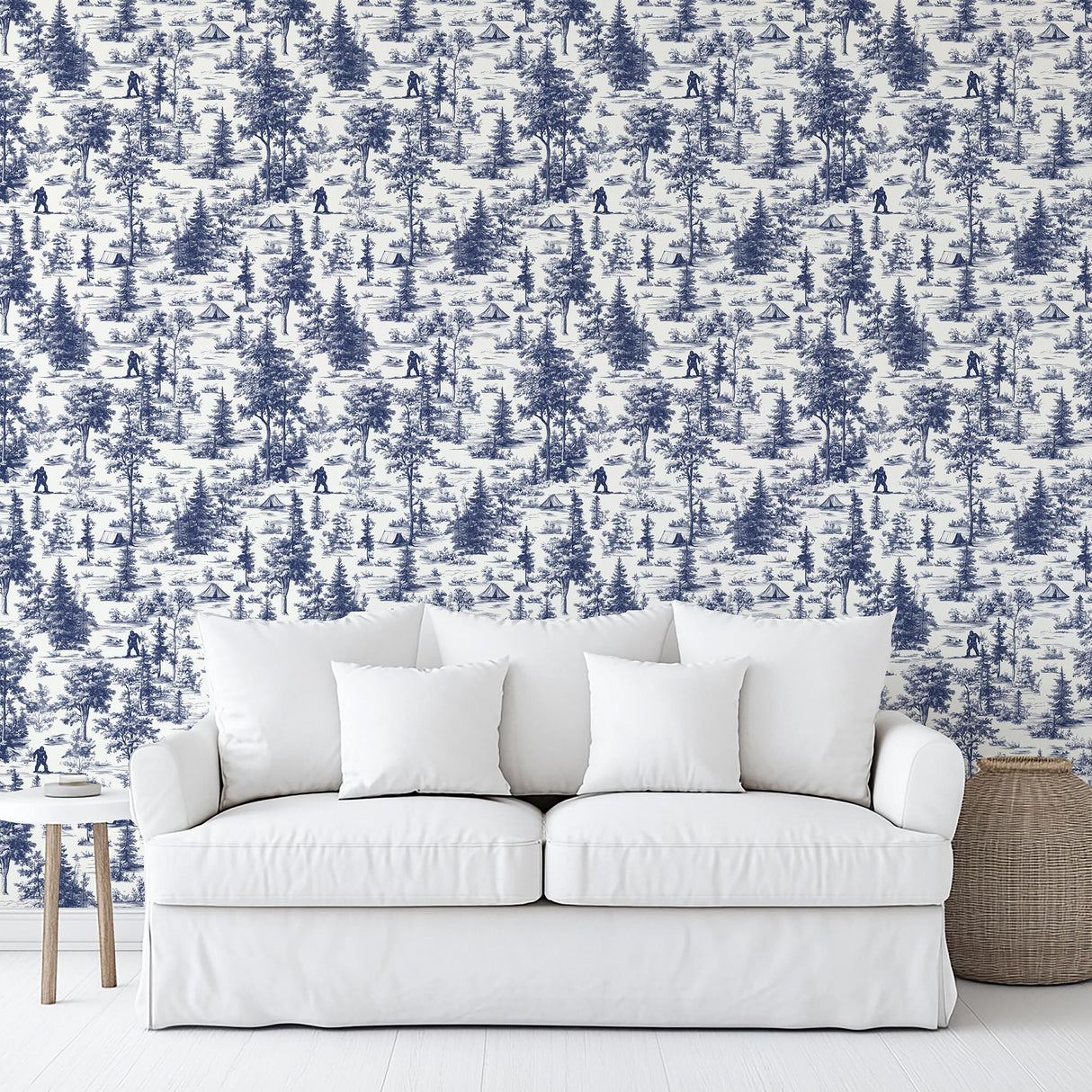Veer Decor Bigfoot Novelty Toile Navy Blue Peel and Stick Wallpaper