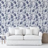Veer Decor Bigfoot Novelty Toile Navy Blue Peel and Stick Wallpaper