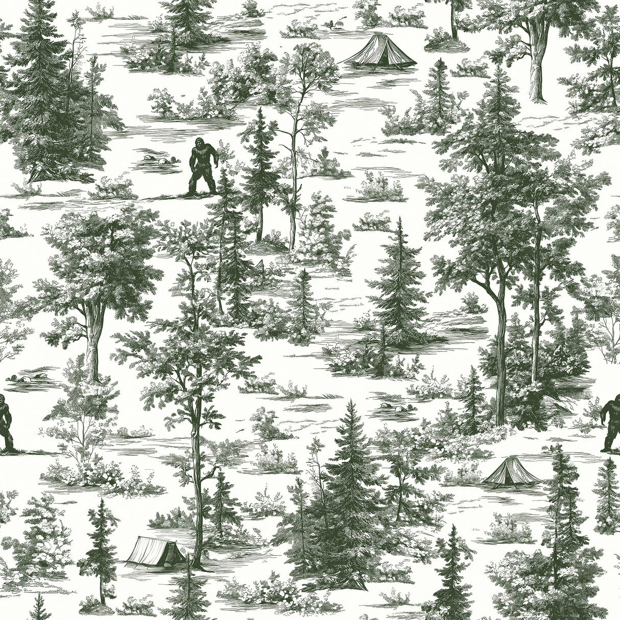 Veer Decor Bigfoot Novelty Toile Green Peel and Stick Wallpaper
