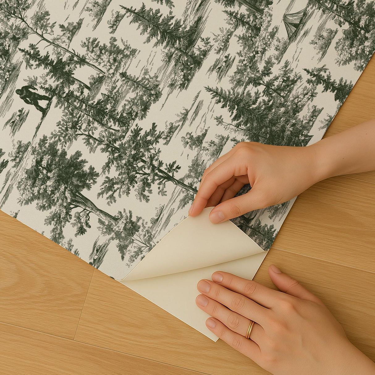 Veer Decor Bigfoot Novelty Toile Green Peel and Stick Wallpaper
