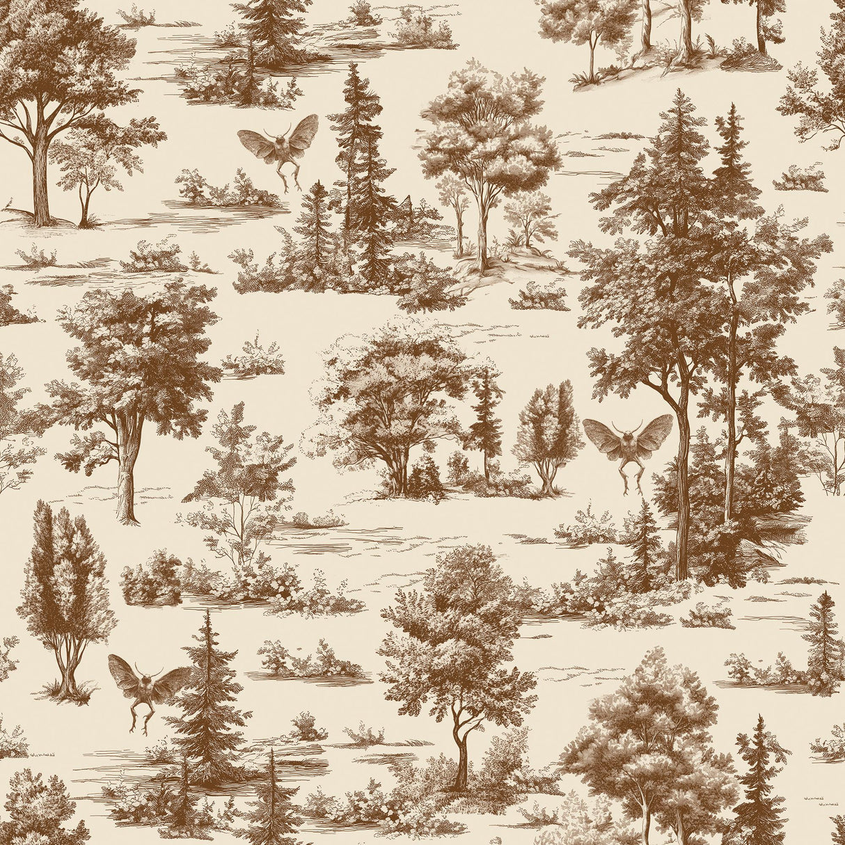 Veer Decor Mothman Novelty Toile Brown Peel and Stick Wallpaper