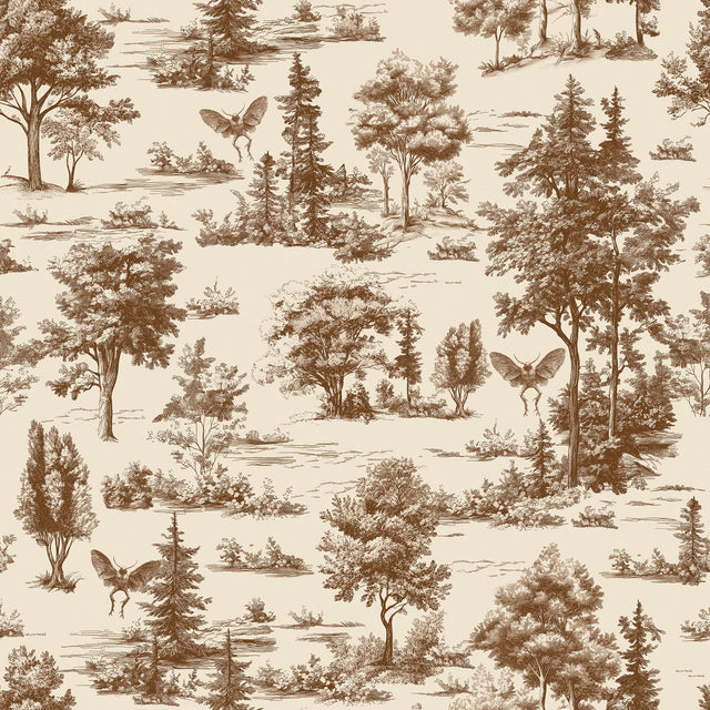 Veer Decor Mothman Novelty Toile Brown Peel and Stick Wallpaper