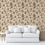 Veer Decor Mothman Novelty Toile Brown Peel and Stick Wallpaper