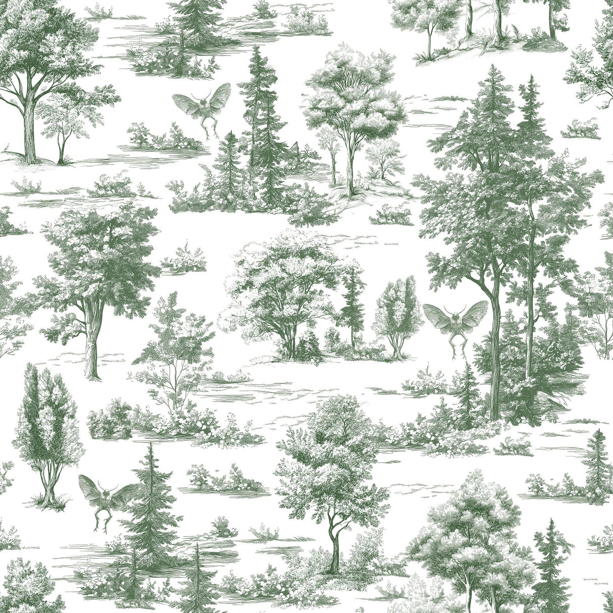 Veer Decor Mothman Novelty Toile Green Peel and Stick Wallpaper