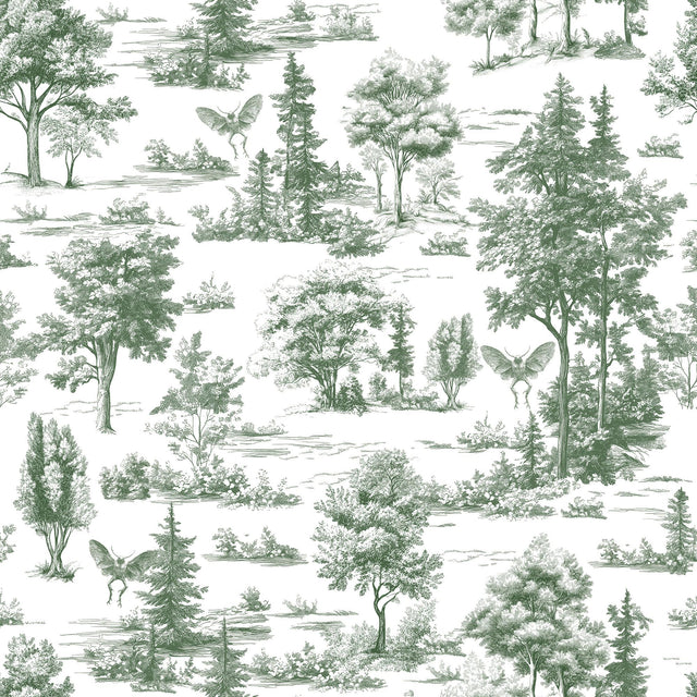 Veer Decor Mothman Novelty Toile Green Peel and Stick Wallpaper