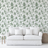 Veer Decor Mothman Novelty Toile Green Peel and Stick Wallpaper