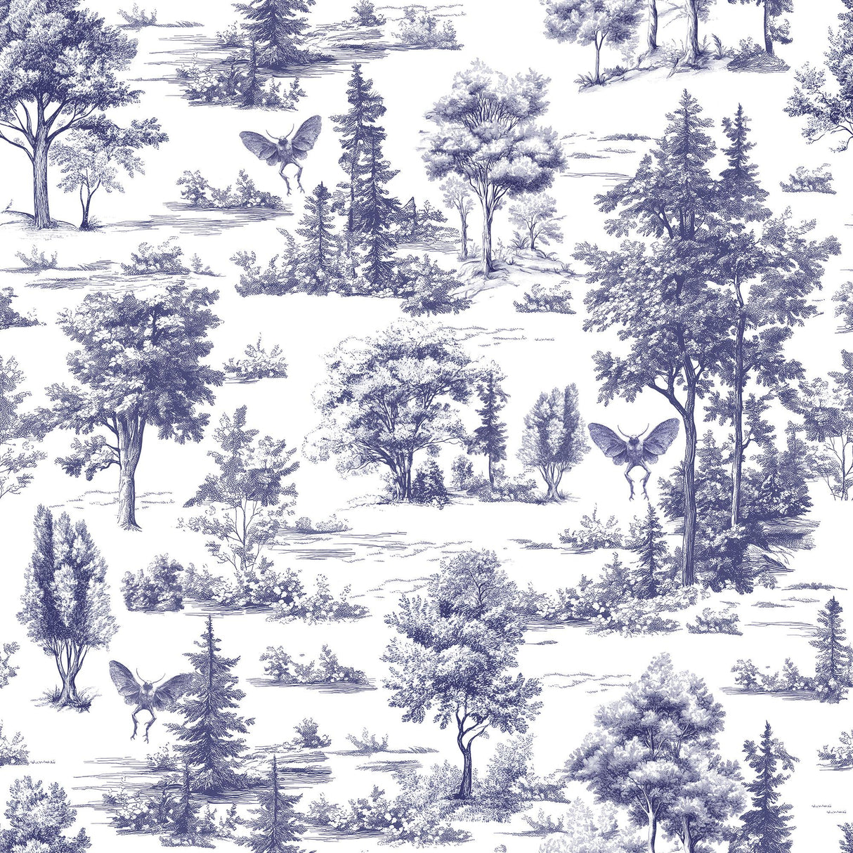 Veer Decor Mothman Novelty Toile Navy Blue Peel and Stick Wallpaper